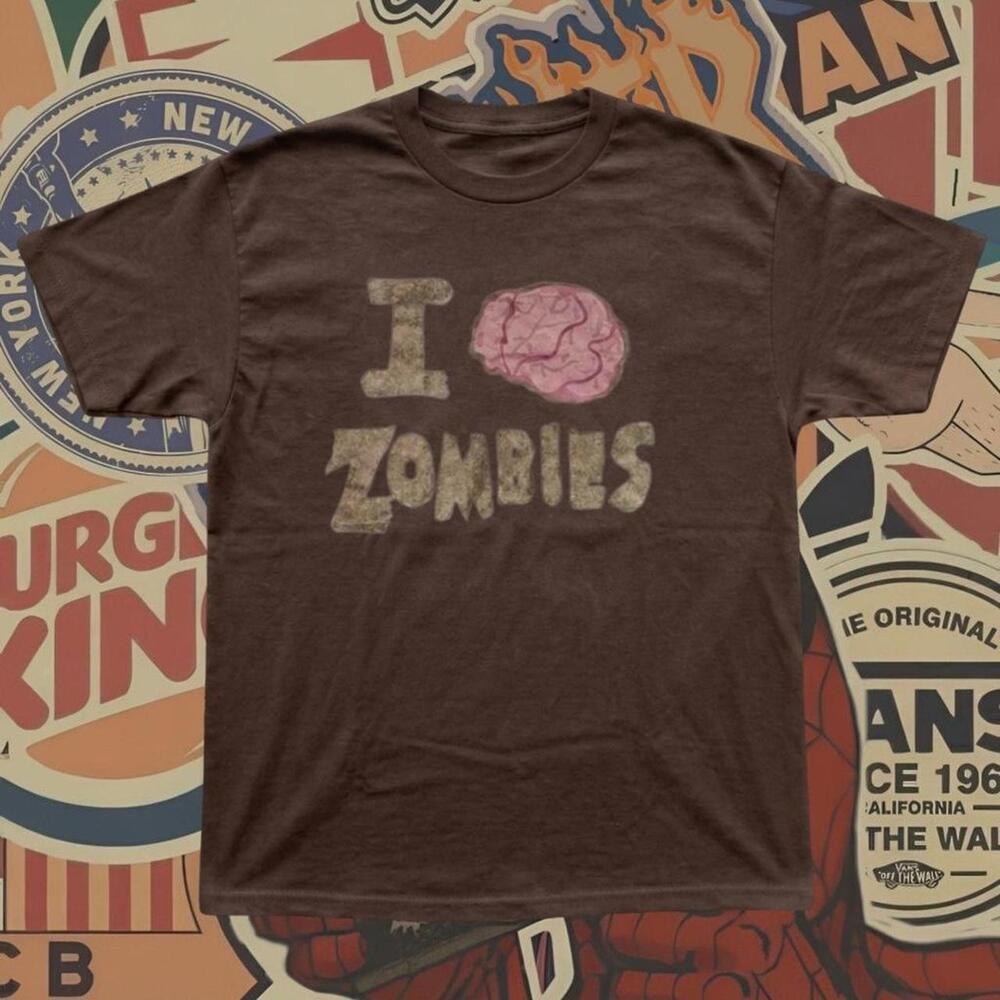 Brown I Zombies Graphic Tee With Brain Graphic